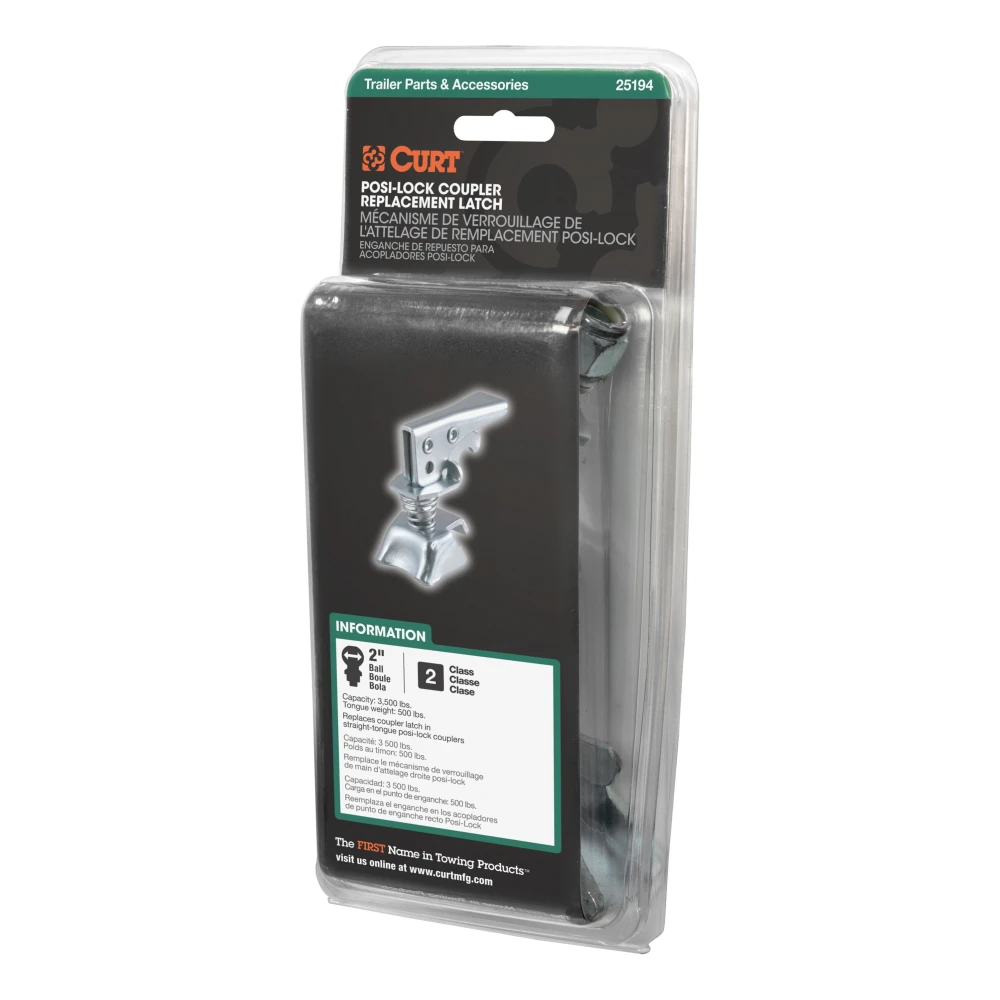 CURT Posi-Lock latch for secure towing with 2 inch trailer balls and adjustable design for varying channel widths.