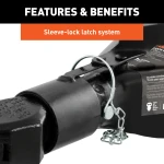 CURT A-frame coupler with sleeve-lock latch and carbide black finish for RV trailers, fits 2 inch ball, 7000 lbs capacity