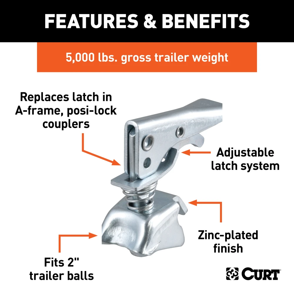 CURT Posi-Lock latch with adjustable mechanism and zinc finish for A-frame couplers