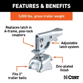 CURT Posi-Lock latch with adjustable mechanism and zinc finish for A-frame couplers