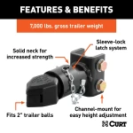 CURT adjustable channel coupler with sleeve-lock latch and durable black finish.
