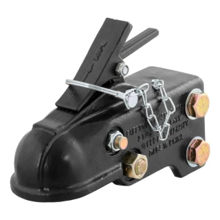 CURT Adjustable Channel Coupler with Lockable Latch CURT adjustable channel coupler with durable black powder coat finish and safety features