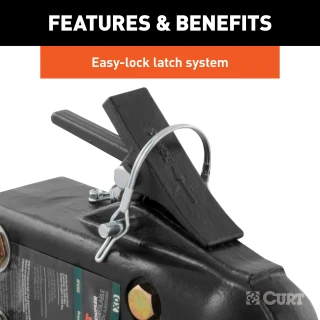 CURT Adjustable Channel Coupler with Lockable Latch CURT adjustable channel coupler with durable black powder coat finish and safety features
