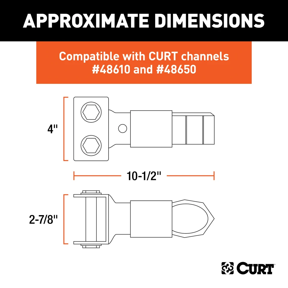 CURT adjustable channel coupler with sleeve-lock latch and black powder coat finish for secure towing.