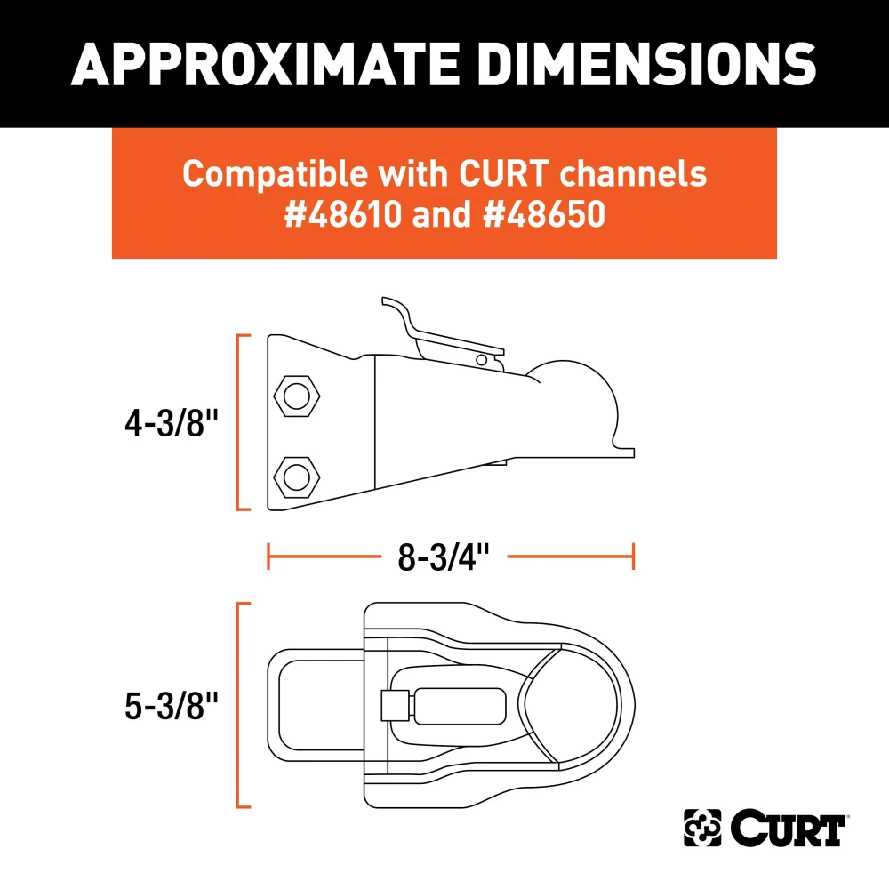 CURT adjustable channel coupler featuring a dual-bolt mount and easy-lock latch