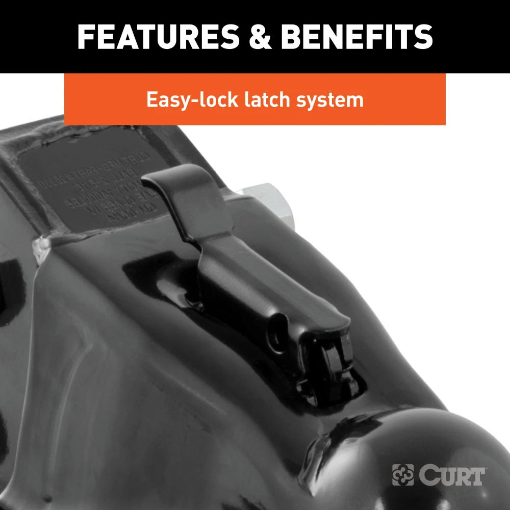 CURT adjustable channel coupler featuring a dual-bolt mount and easy-lock latch