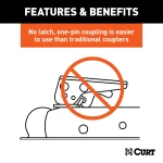 CURT QuickPin trailer coupler featuring a pin latch design eliminating traditional latching mechanisms for easy hookup.