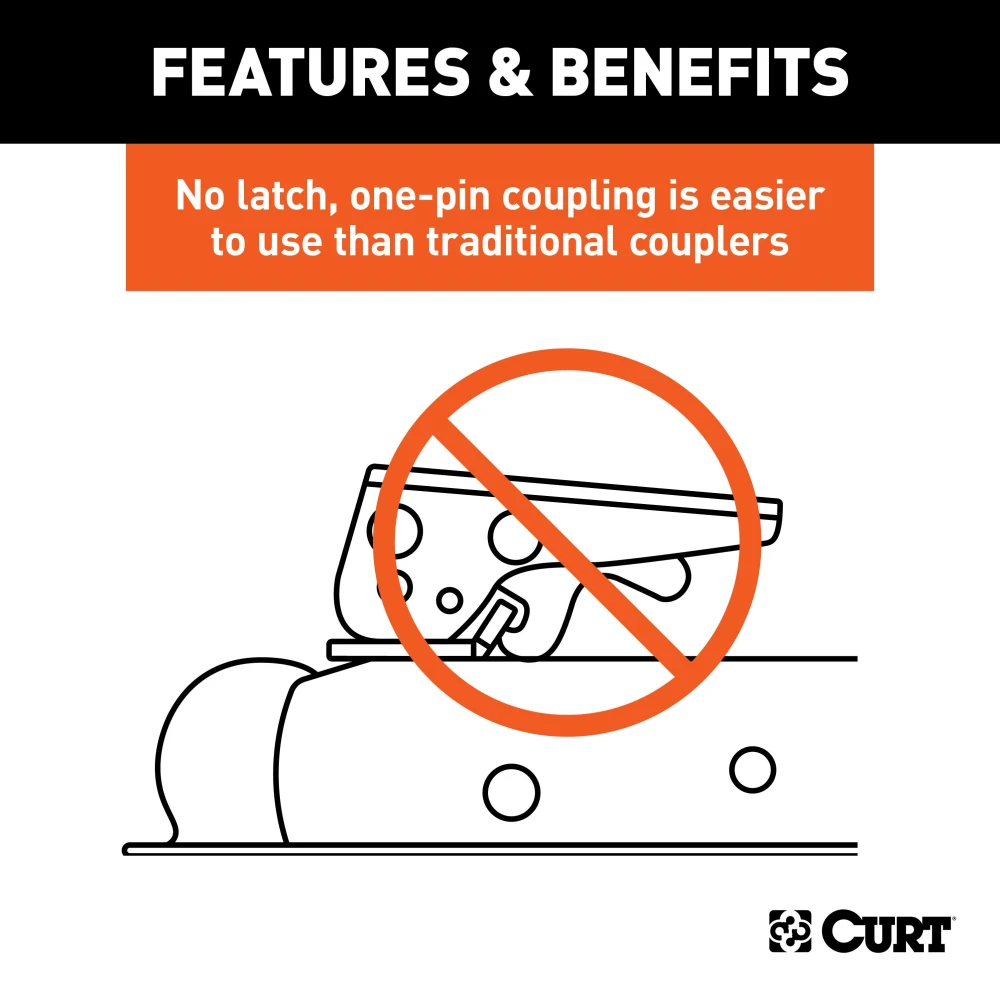 CURT QuickPin trailer coupler with hitch pin for easy towing connection