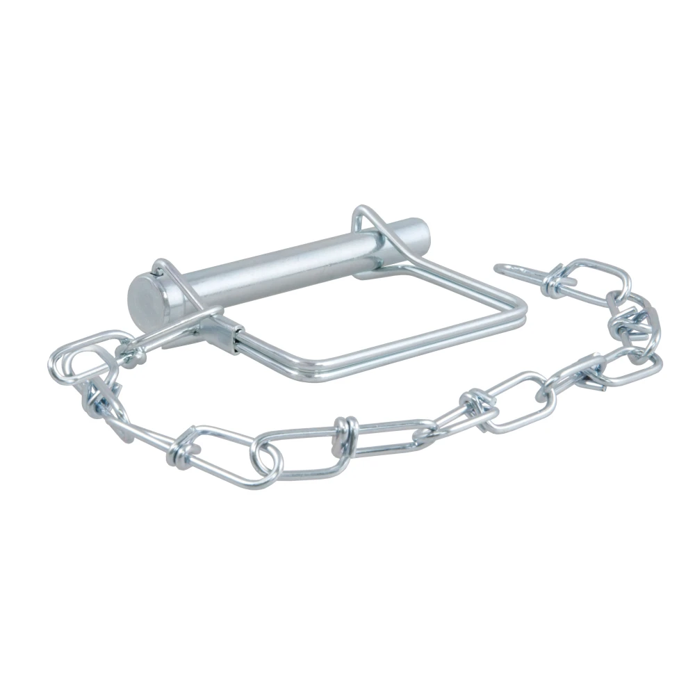 CURT safety pin with zinc finish, 3/8 inch diameter, 12 inch chain