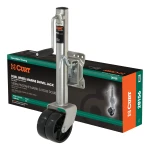CURT marine trailer jack featuring dual wheels, side-wind handle, and zinc-plated finish.