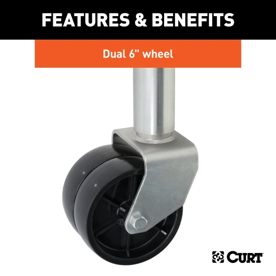 CURT marine trailer jack featuring dual wheels, side-wind handle, and zinc-plated finish.