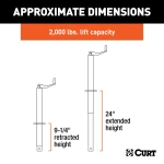CURT A-frame trailer jack, 2000 lbs lift capacity, top-wind handle, 15-inch travel.