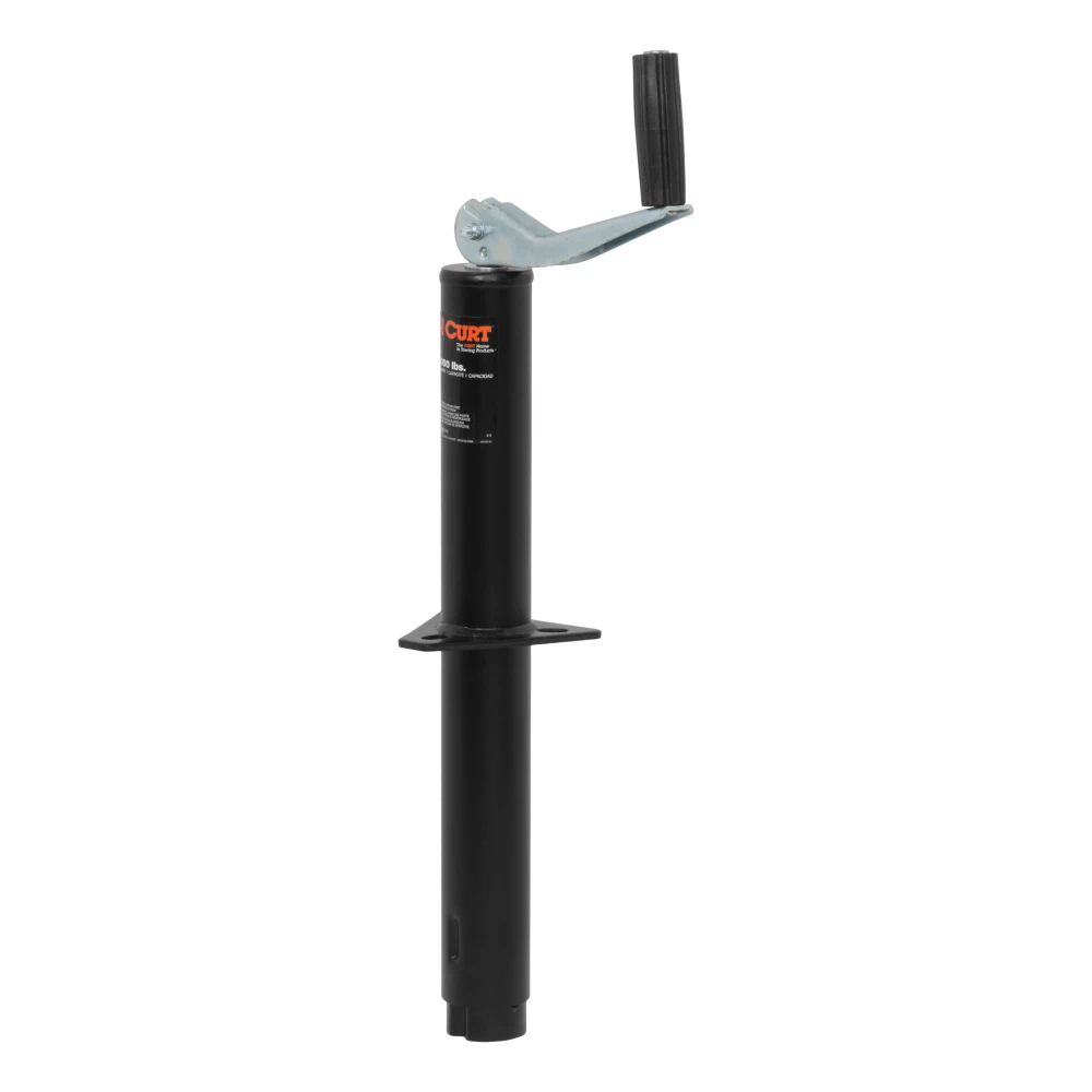 CURT A-frame trailer jack, black powdercoat finish, 5,000 lbs support capacity, 14-inch travel, topwind handle