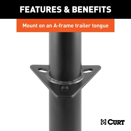 CURT A-frame trailer jack, black powdercoat finish, 5,000 lbs support capacity, 14-inch travel, topwind handle