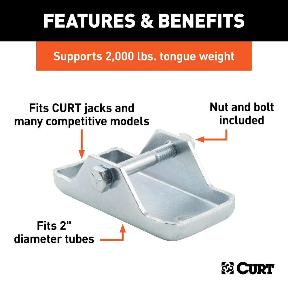 CURT jack foot attachment for trailer stability, bolt-on system