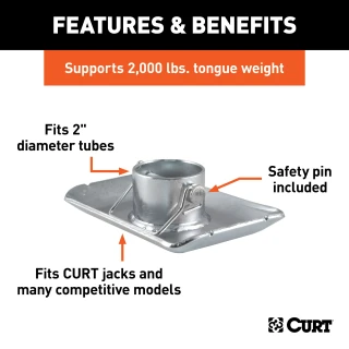 CURT steel trailer jack foot with safety pin attachment for 2,000 lbs weight capacity