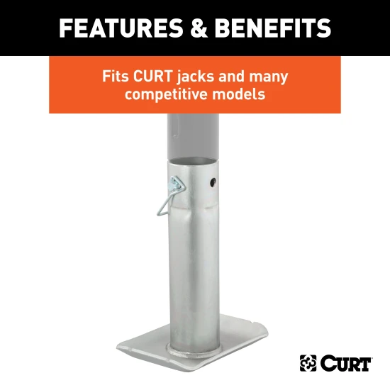 CURT steel jack footplate with safety pin, fits 2 inch diameter tubes, supports 2000 lbs