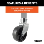 CURT jack caster with 6-inch poly wheel and safety pin attachment, compatible with 2-inch diameter tubes