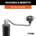 CURT trailer jack with swivel feature providing 3000 lbs support and 2000 lbs lift capacity, ideal for various trailers.