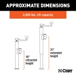 CURT Pipe Mount Swivel Jack with footplate, topwind handle, and 2000 lbs capacity.