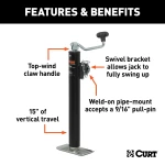 CURT Pipe Mount Swivel Jack with footplate, topwind handle, and 2000 lbs capacity.