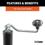 CURT Pipe Mount Swivel Jack with footplate, topwind handle, and 2000 lbs capacity.