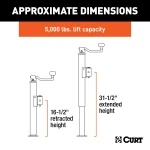 CURT pipe mount swivel jack with a foot plate, ideal for trailers up to 5,000 lbs.