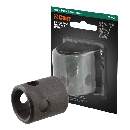 CURT male pipe end mounting bracket for trailer jacks with 5/8 inch pin hole, allows jack to swivel and fold easily.