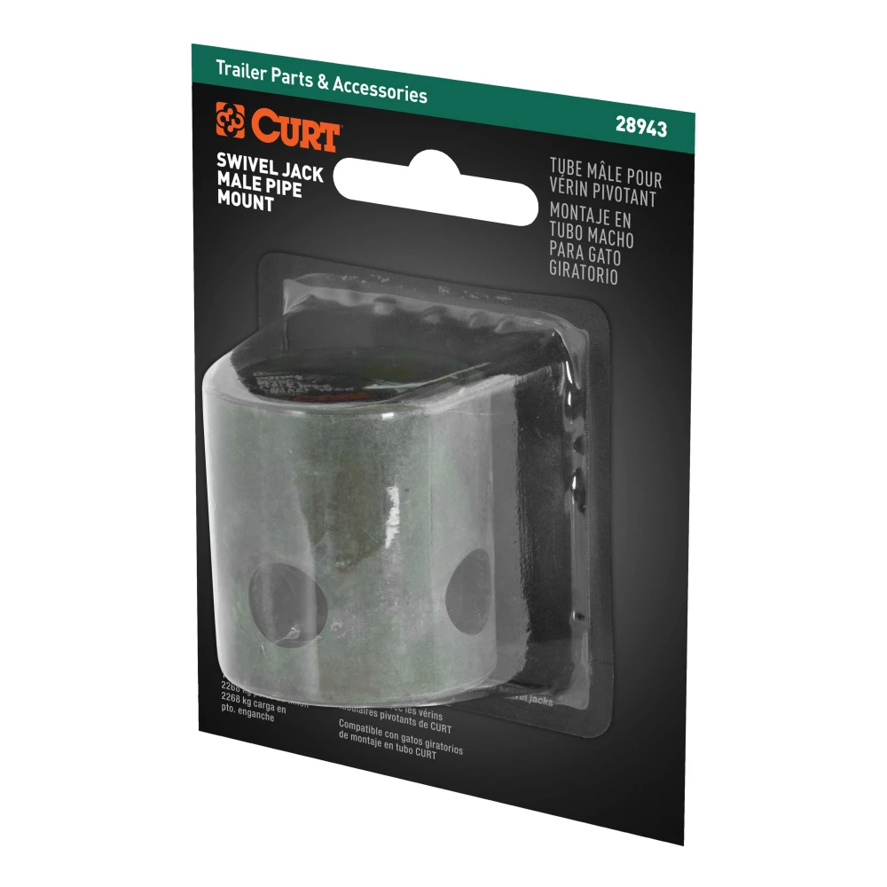 CURT male pipe end mounting bracket for trailer jacks with 5/8 inch pin hole, allows jack to swivel and fold easily.