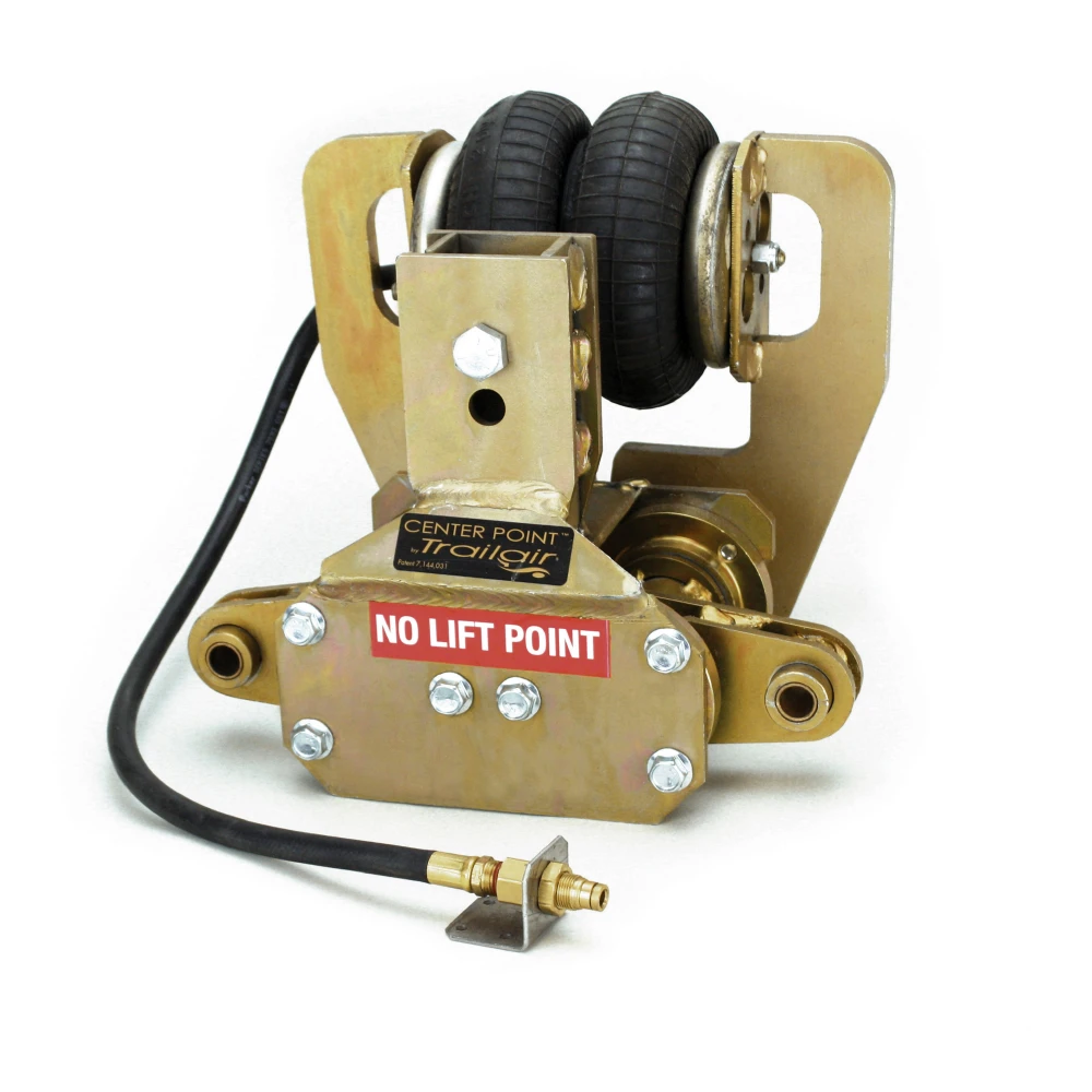 Lippert Center Point air-ride suspension system for smoother RV towing with tandem axles.