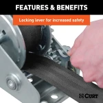 CURT hand winch with a 15' strap and zinc-plated snap hook for boat trailers