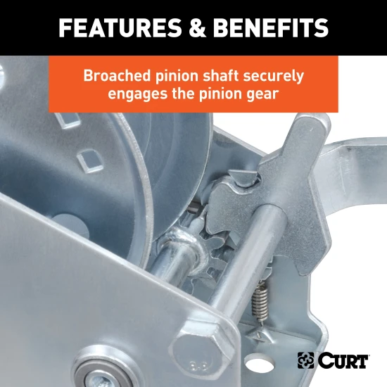 CURT hand winch with 1,400 lbs capacity and gear ratio 4.2:1, used for boat trailers and hoisting applications.