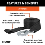 CURT winch strap with nylon web, zinc snap hook, and 20 ft length