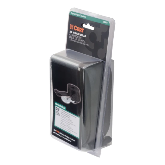 CURT winch strap with nylon web, zinc snap hook, and 20 ft length