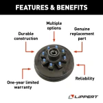 Lippert Durable Iron Brake Hub Assembly for 12,000-lb Axles Lippert brake hub assembly for 12-1/4 x 5 brake, with 8 on 6.5 bolt pattern, fits 12,000-lb axle