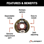 Lippert electric brake assembly, self-adjusting, for 16-17.5 inch wheels on right curb side