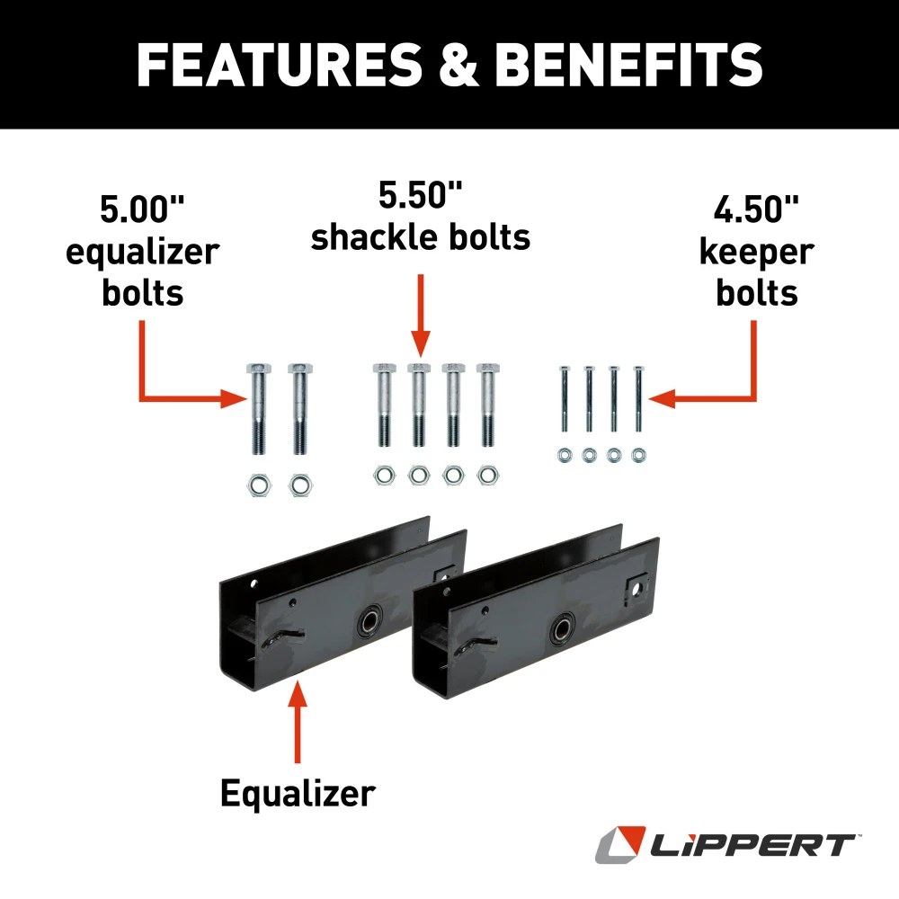 Lippert replacement trailer axle AP kits for suspension repair.