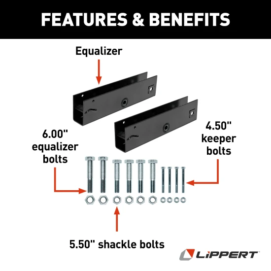 Lippert replacement trailer axle AP kits with exact-match components for suspension repair.