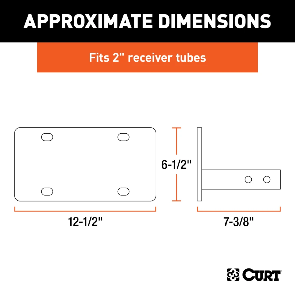 CURT hitch-mounted license plate holder for 2x2 receiver