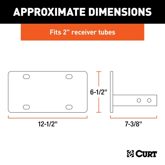 CURT hitch-mounted license plate holder for 2x2 receiver