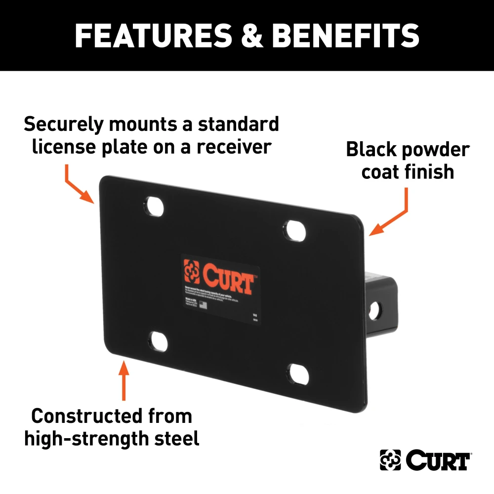 CURT hitch-mounted license plate holder for 2x2 receiver