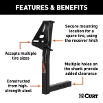 CURT spare tire mount installed on a vehicle hitch receiver