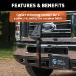 CURT spare tire mount installed on a vehicle hitch receiver