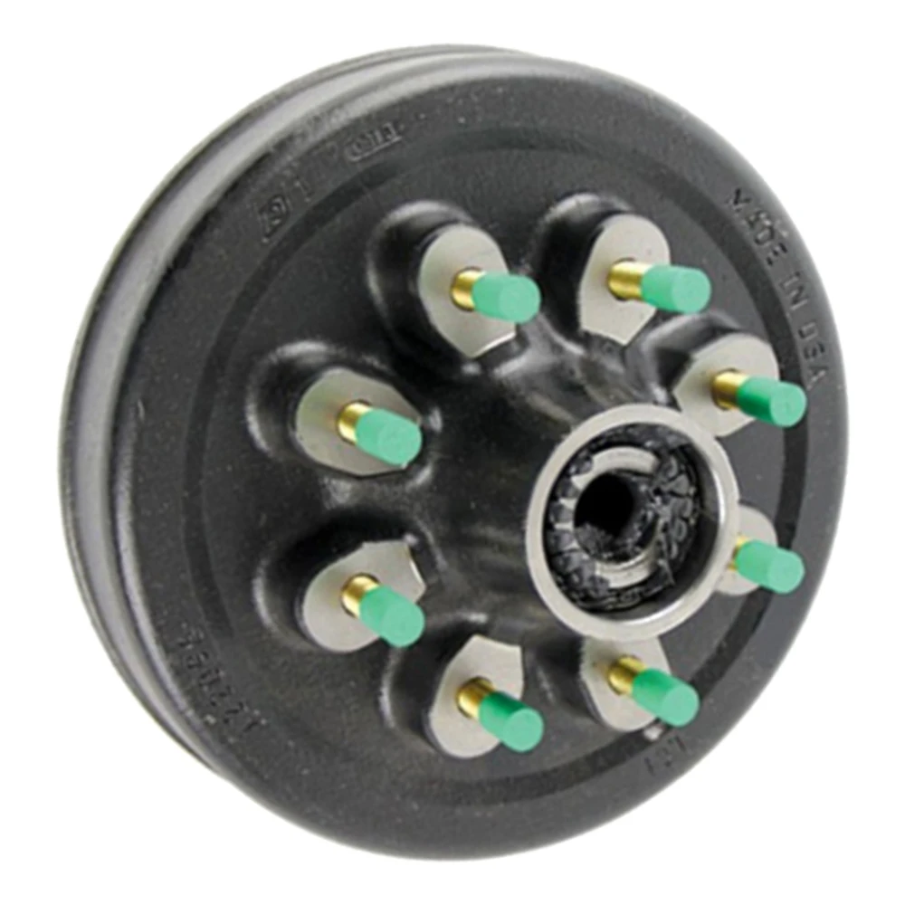 Lippert axle replacement parts, featuring hub with integrated drum and pre-installed wheel studs.