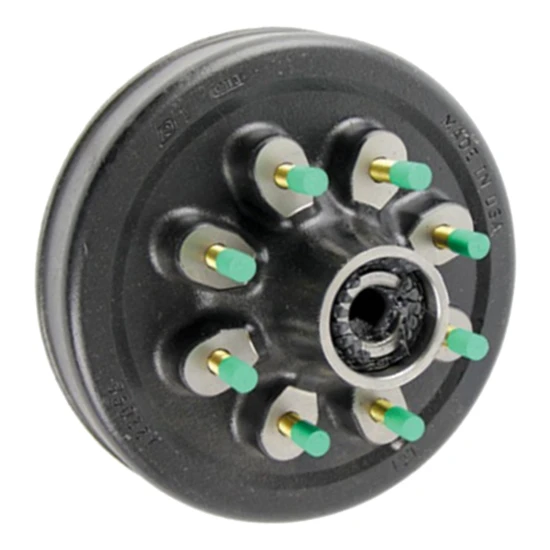 Lippert axle replacement parts, featuring hub with integrated drum and pre-installed wheel studs.
