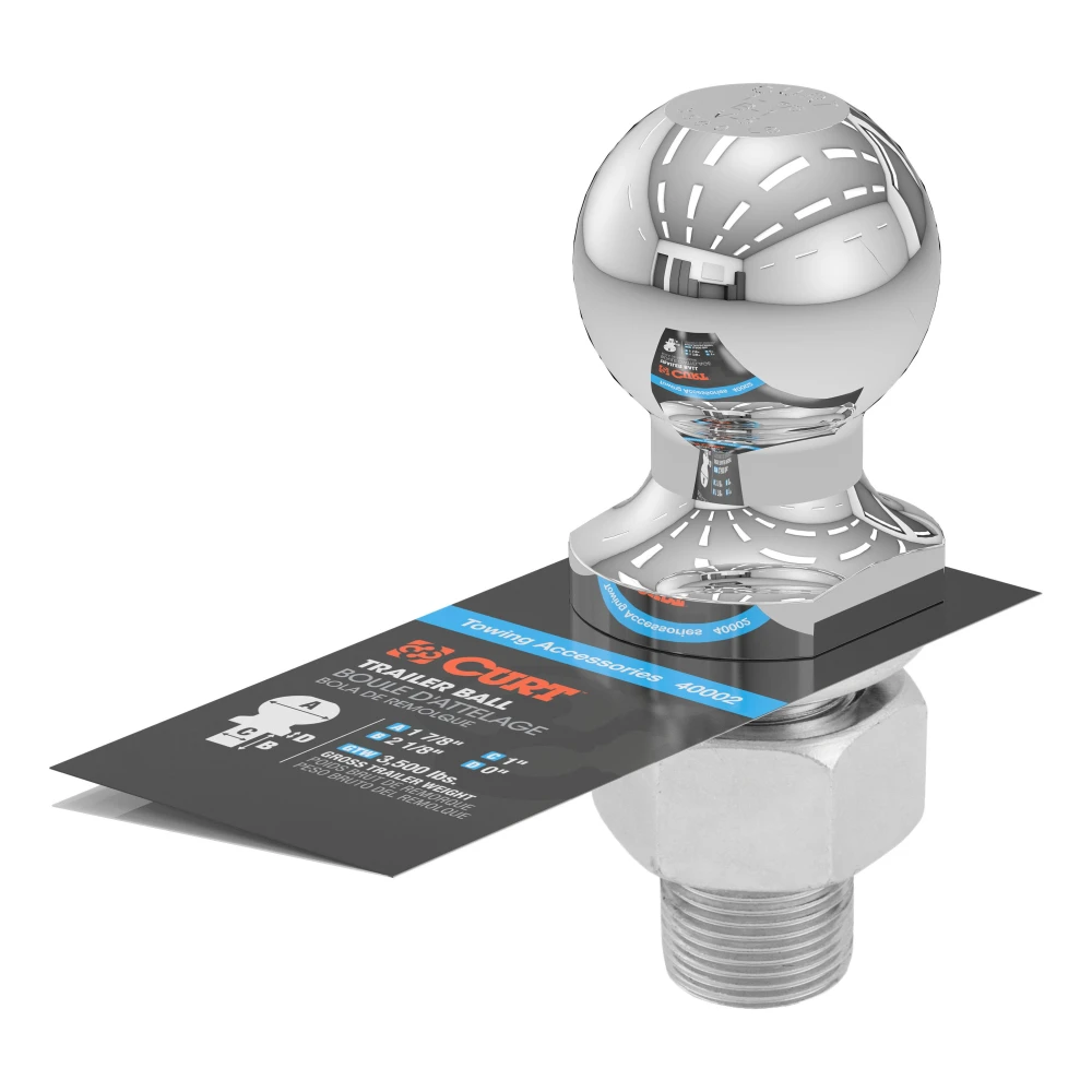 1-7/8 inch CURT trailer ball with fine threads and chrome finish