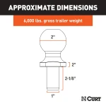 CURT 2 inch trailer ball featuring nickel-chrome finish for 6,000 lbs GTW.