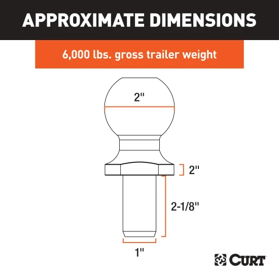 CURT 2 inch trailer ball featuring nickel-chrome finish for 6,000 lbs GTW.