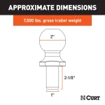 CURT 2-inch trailer hitch ball with durable nickel-chrome finish for up to 7,500 lbs towing capacity