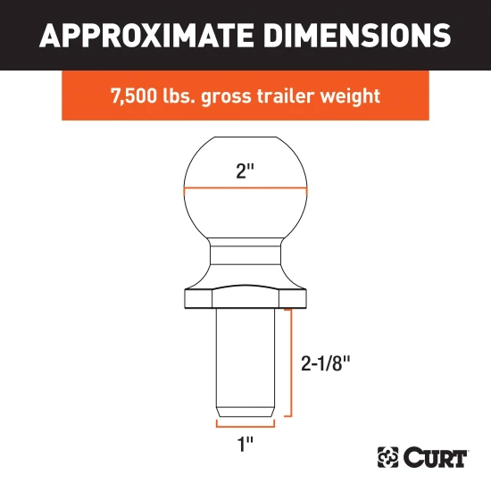 CURT 2-inch trailer hitch ball with durable nickel-chrome finish for up to 7,500 lbs towing capacity